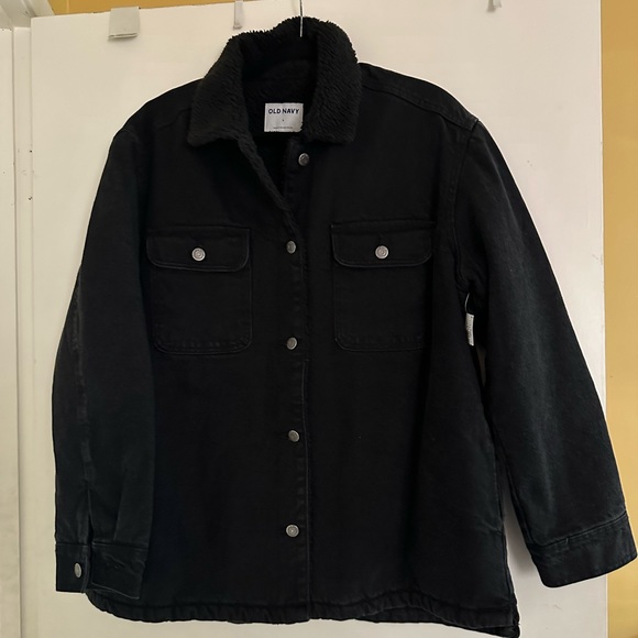 Old Navy Sherpa-lined black wash Jean Utility Shacket for women